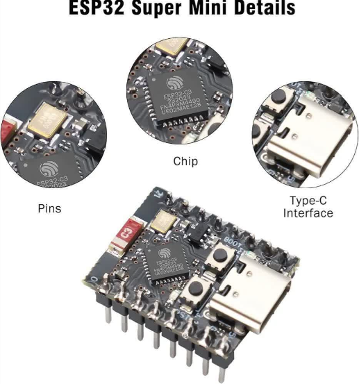 برد توسعه ESP32-C3 دارای وای فای و بلوتوث مدل Super Mini